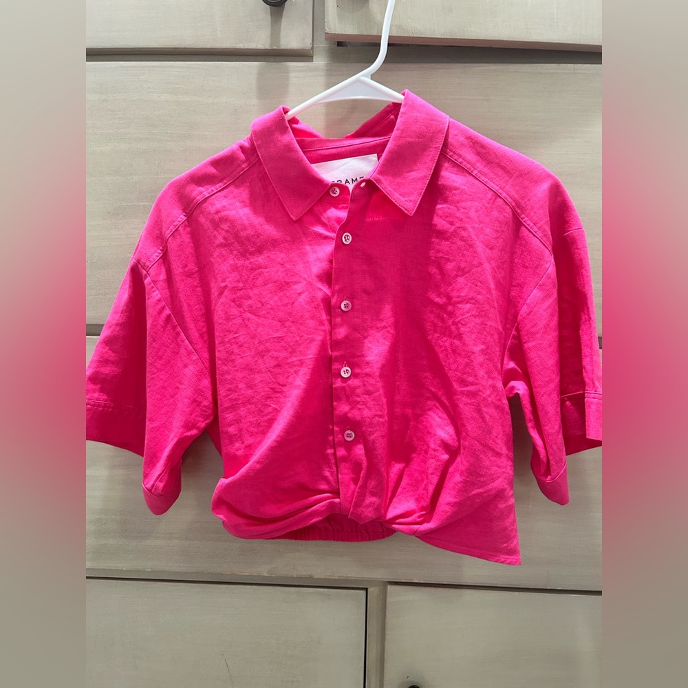 Frame Denim Bright Pink Women Linen Button Down Shirt and Pants.